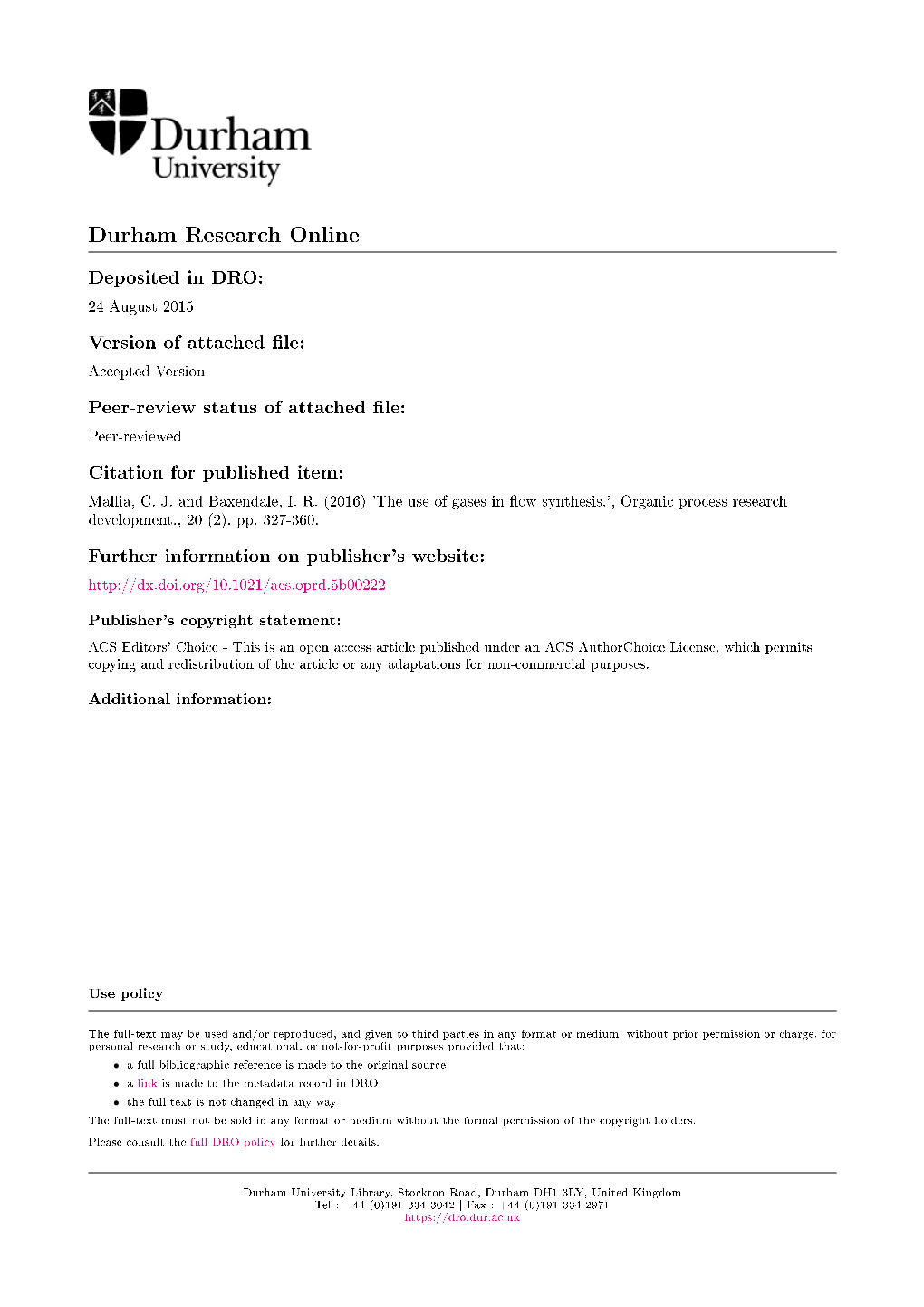 The Use of Gases in Flow Synthesis Carl J