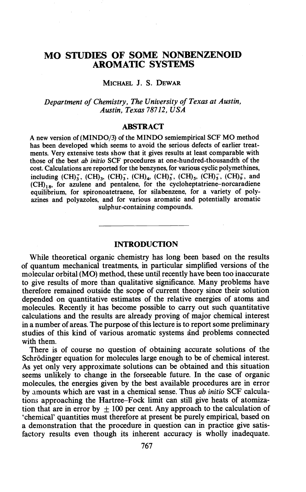 MO STUDIES of SOME NONBENZENOID AROMATIC SYSTEMS Electrons