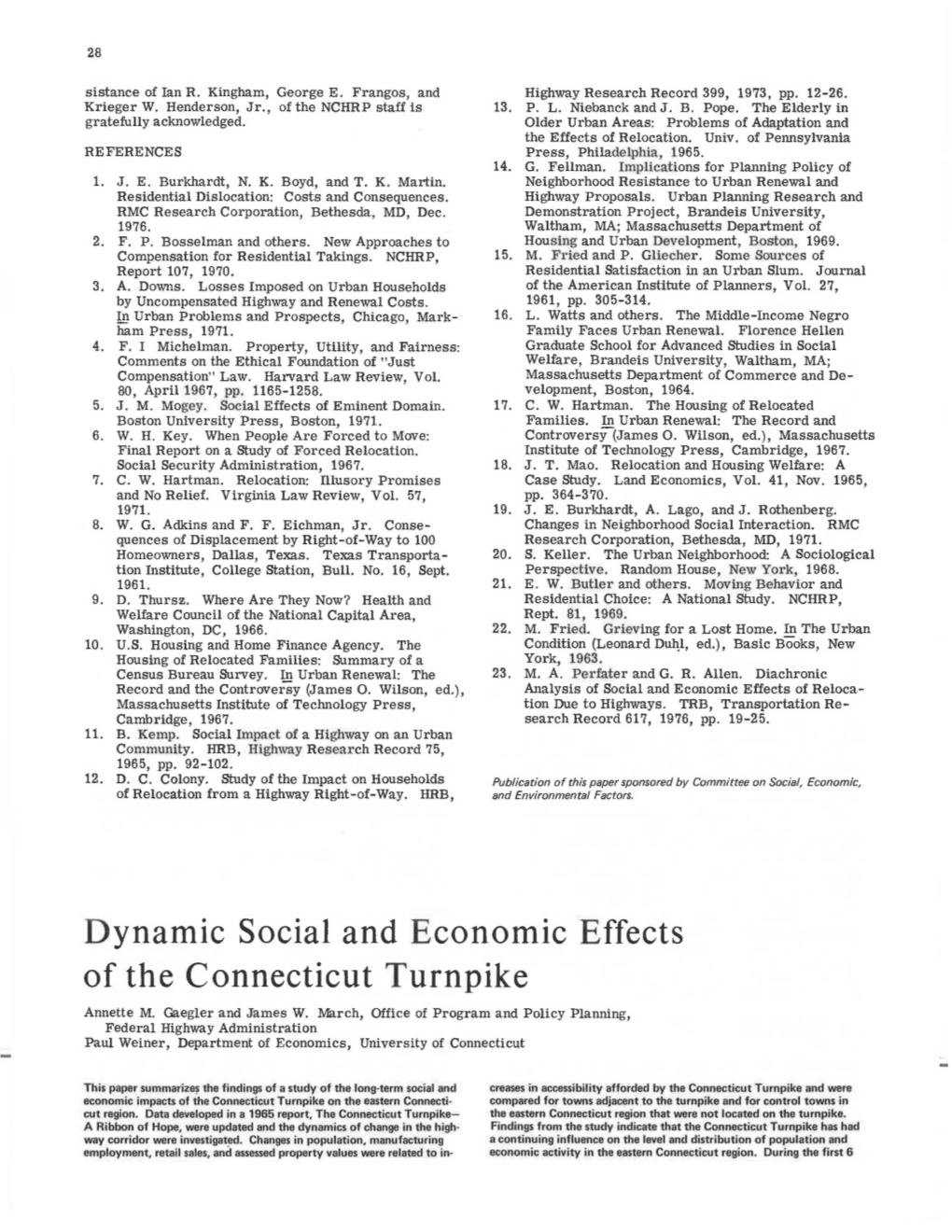 Dynamic Social and Economic Effects of the Connecticut Turnpike Annette M