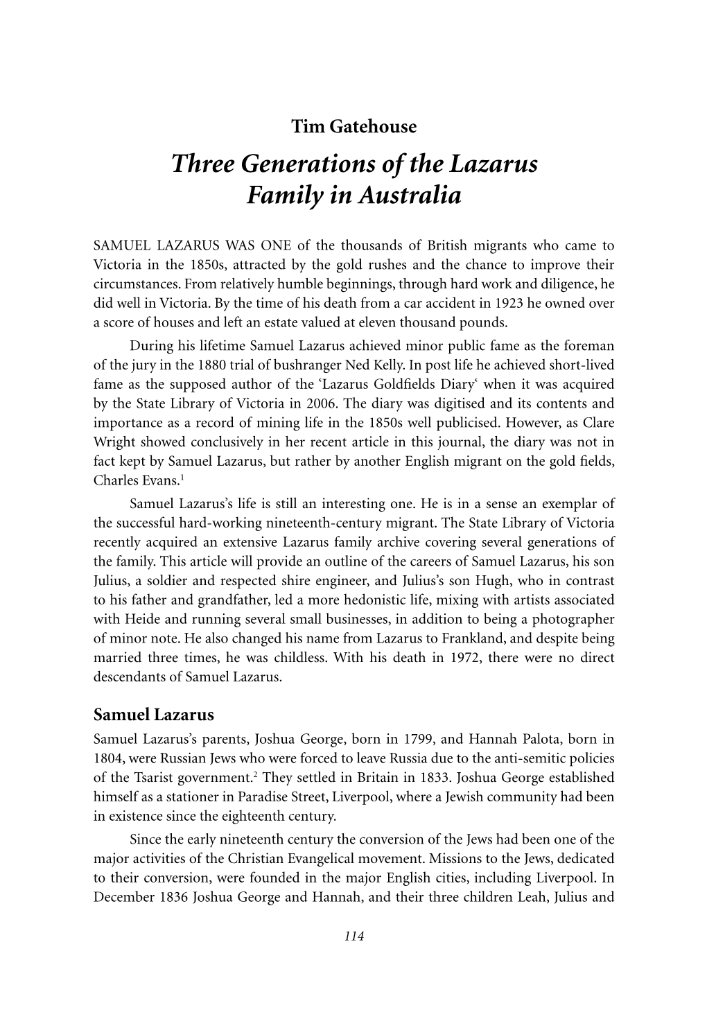 Tim Gatehouse – Three Generations of the Lazarus Family in Australia