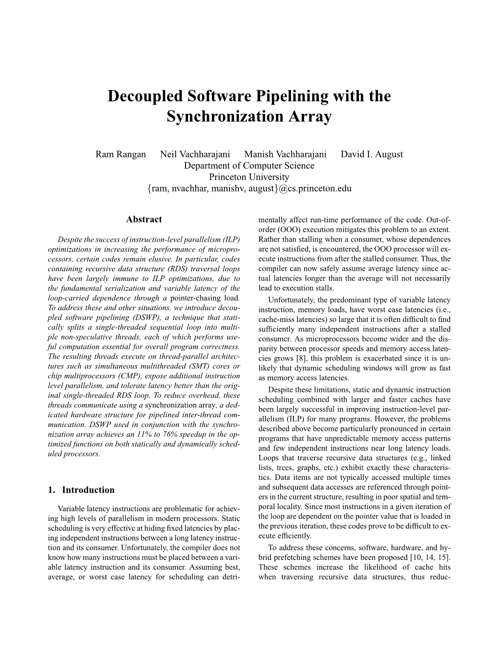 Decoupled Software Pipelining with the Synchronization Array