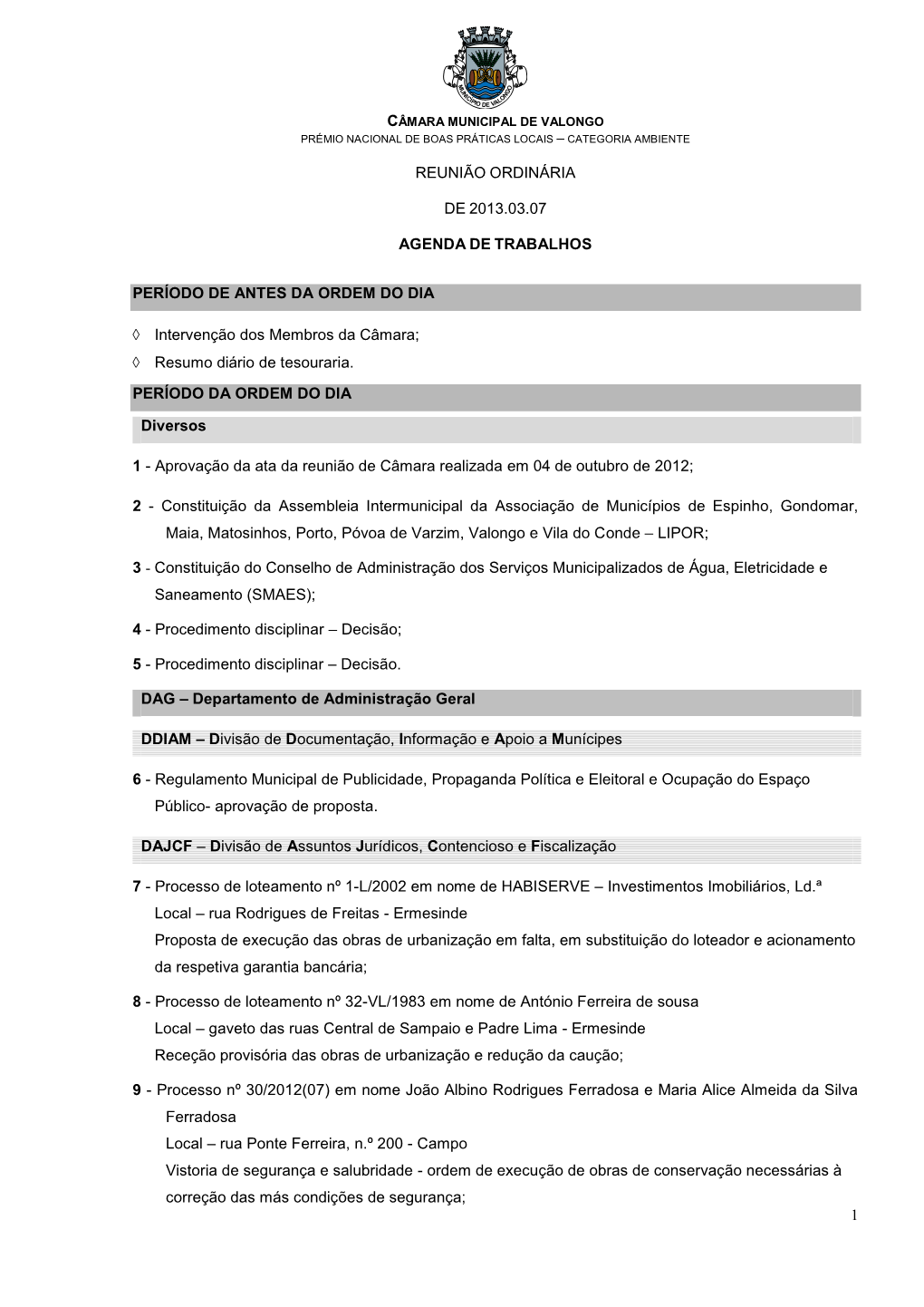 Câmara Municipal De Valongo Prémio Nacional De Boas Práticas Locais – Categoria Ambiente