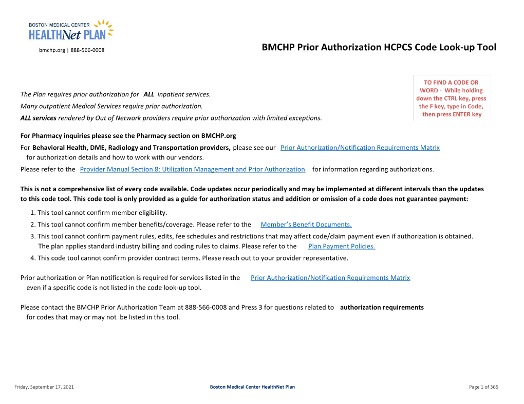 Look-Up Tool: Prior Authorization HCPCS Code