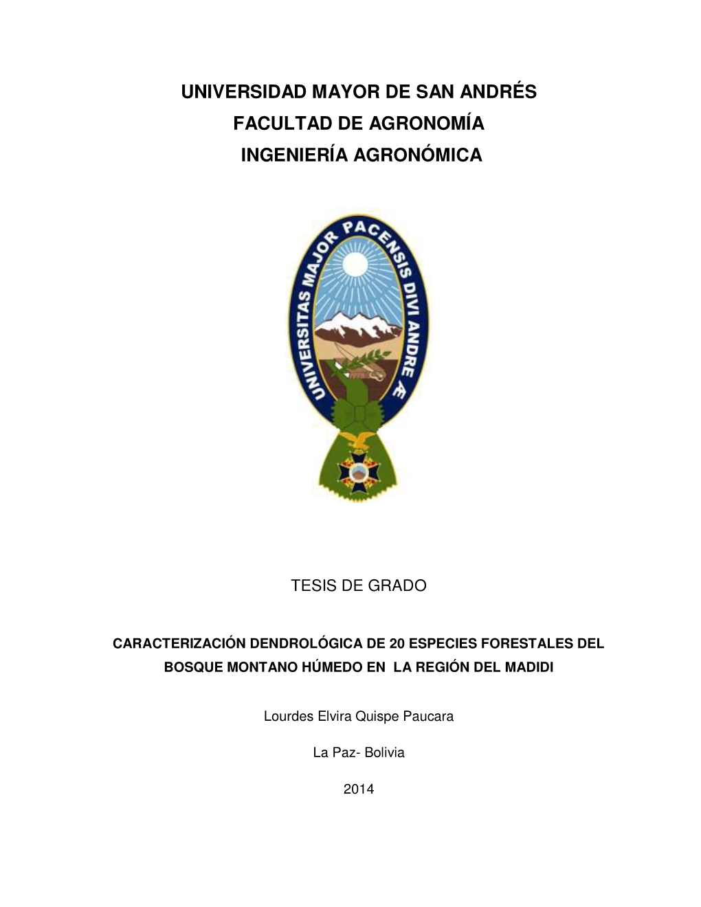 Universidad Mayor De San Andrés Facultad De Agronomía Ingeniería Agronómica
