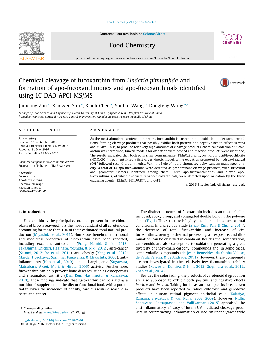 Chemical Cleavage of Fucoxanthin from Undaria Pinnatifida And