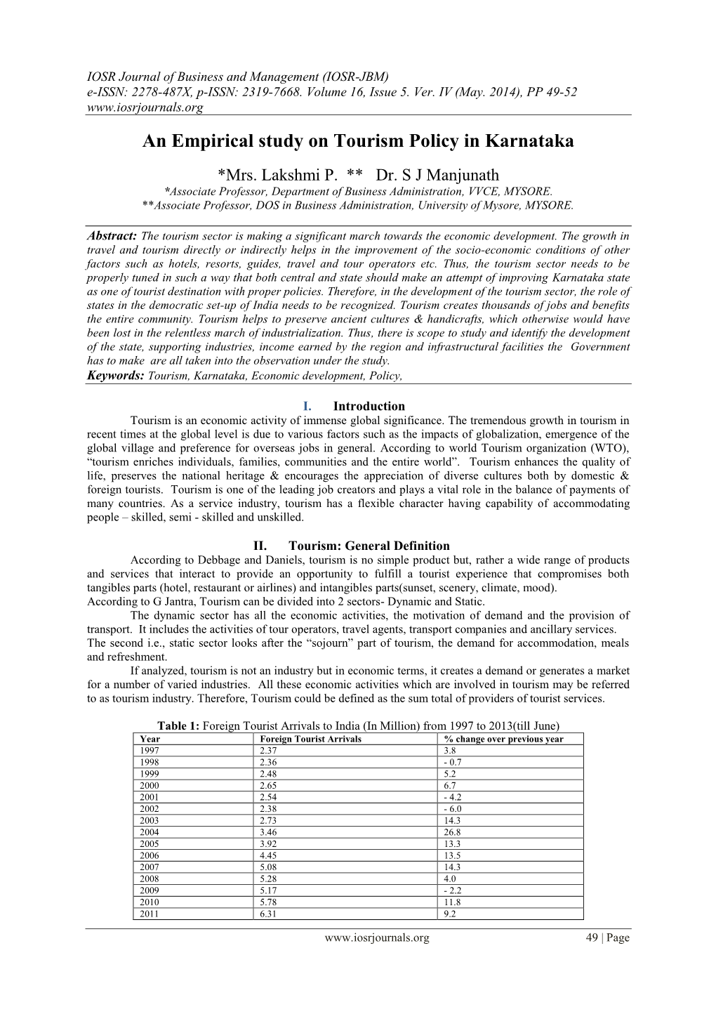 An Empirical Study on Tourism Policy in Karnataka