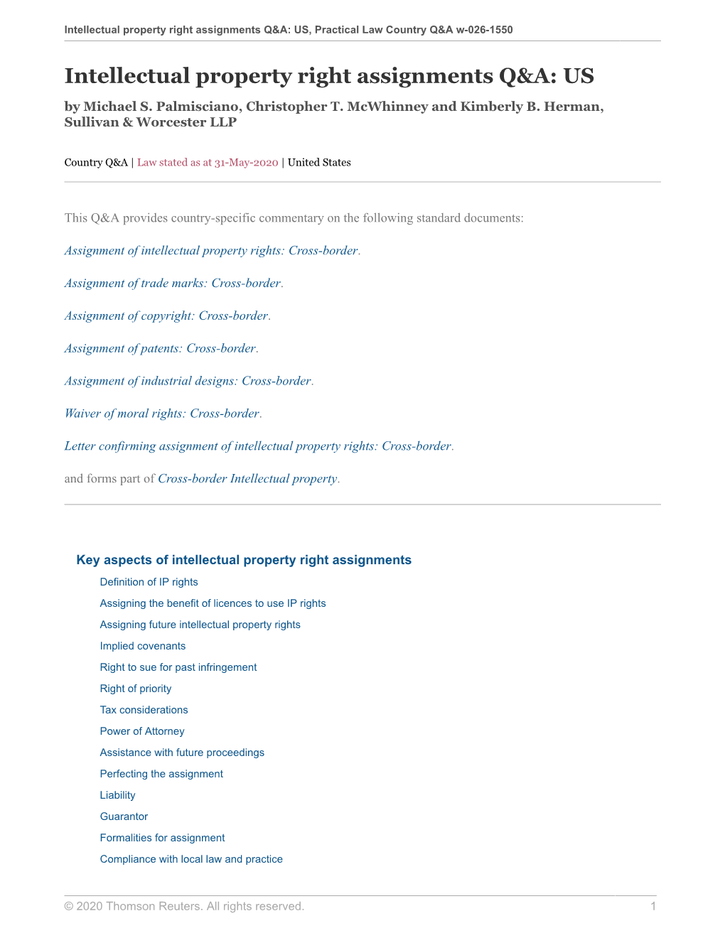 Intellectual Property Right Assignments Q&A: US