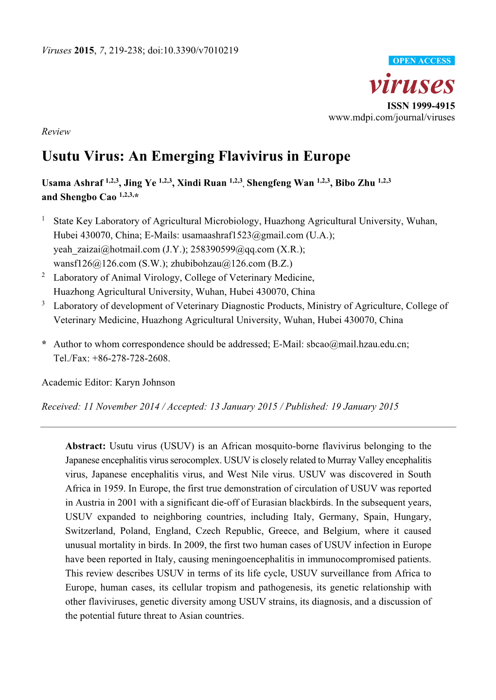 Usutu Virus: an Emerging Flavivirus in Europe