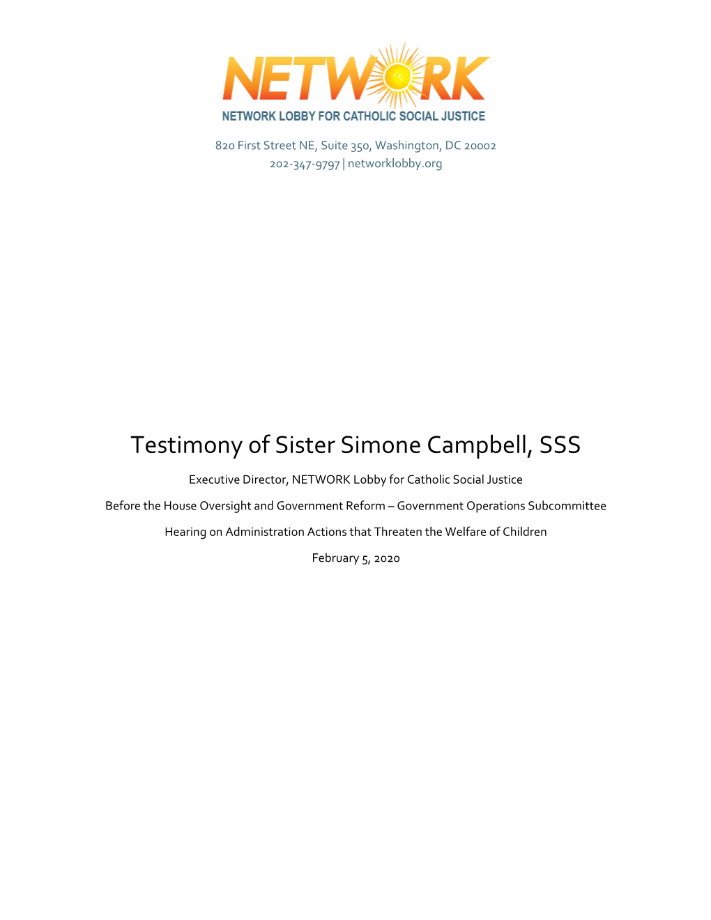 Testimony of Sister Simone Campbell, SSS