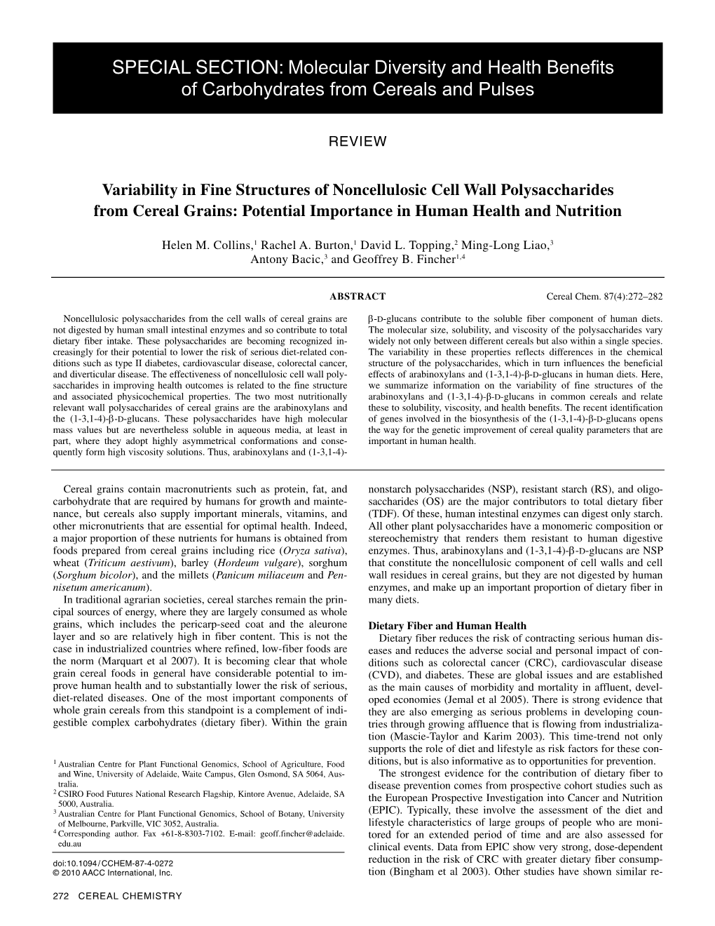 Molecular Diversity and Health Benefits of Carbohydrates from Cereals and Pulses