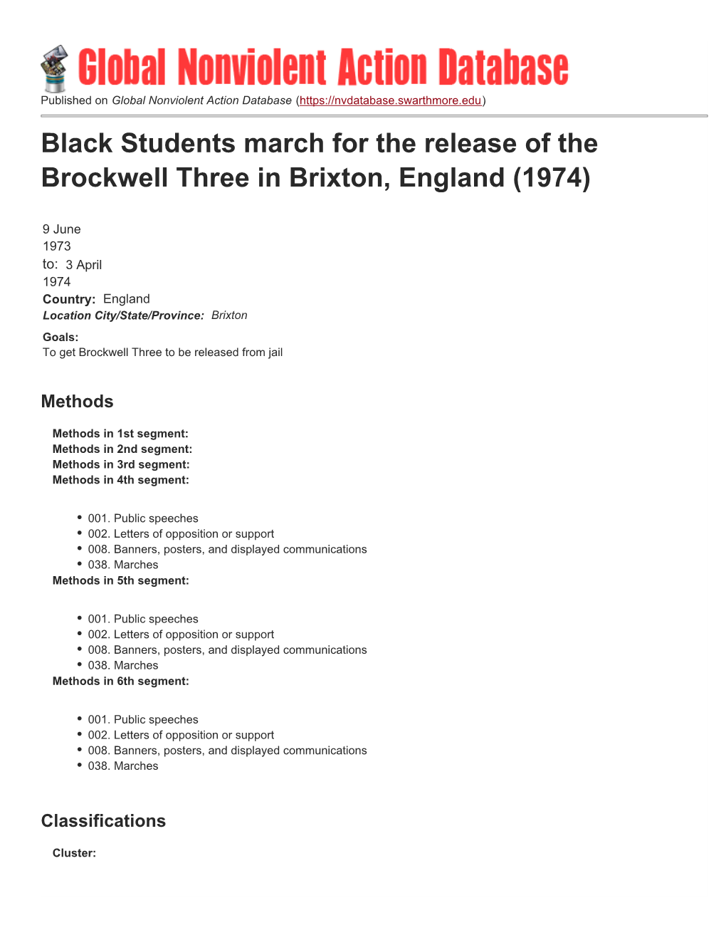 Black Students March for the Release of the Brockwell Three in Brixton, England (1974)