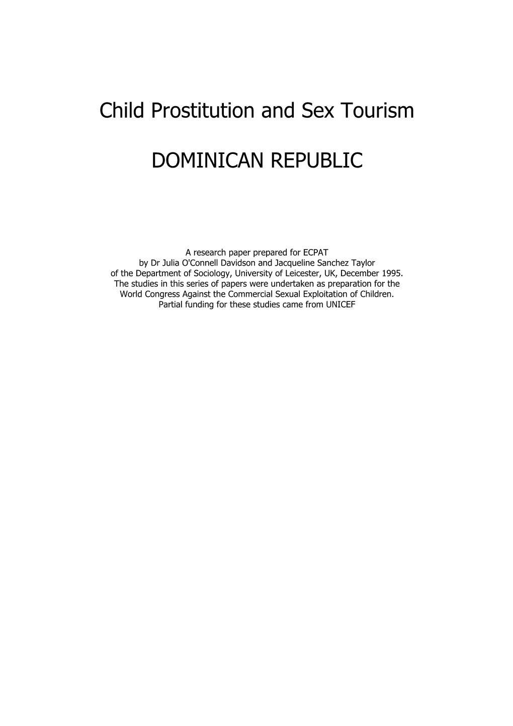 Child Prostitution and Sex Tourism DOMINICAN REPUBLIC