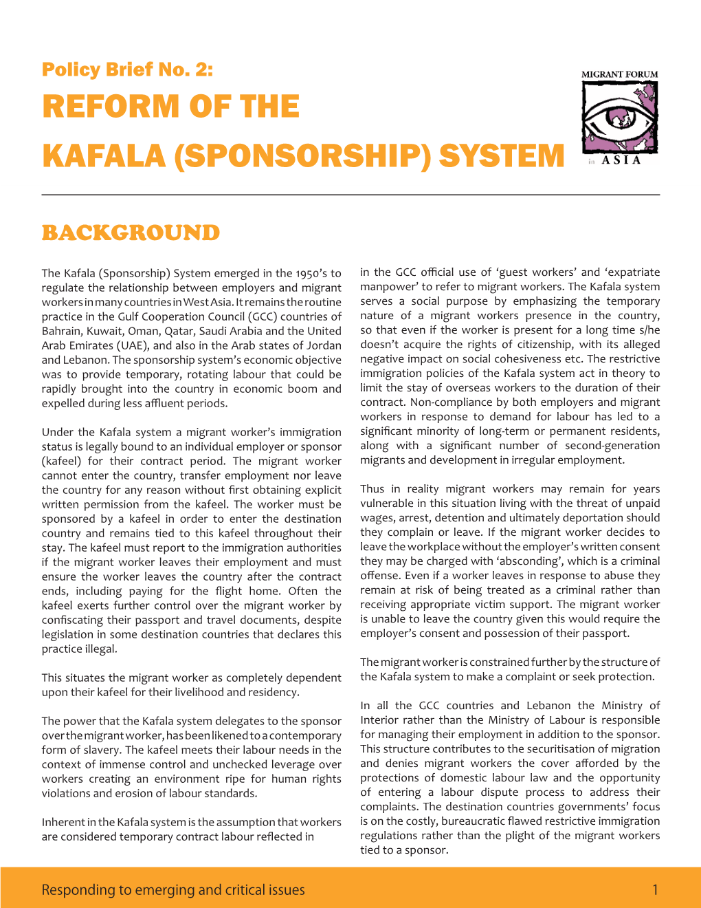 Reform of the Kafala (Sponsorship) System