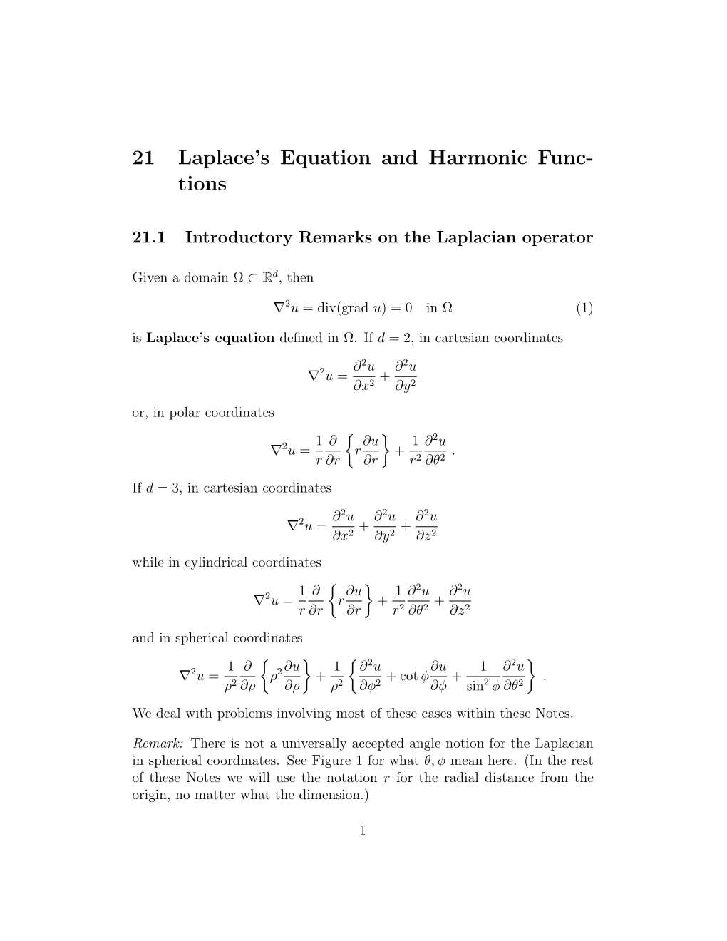 21 Laplace's Equation and Harmonic Func- Tions