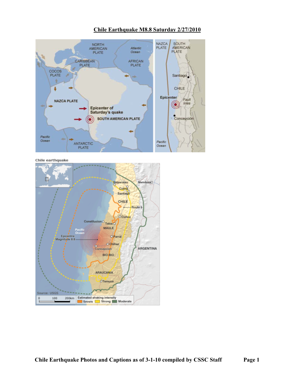 Chile Earthquake Photos and Captions As of 3-1-10 Compiled by CSSC Staff Page 1