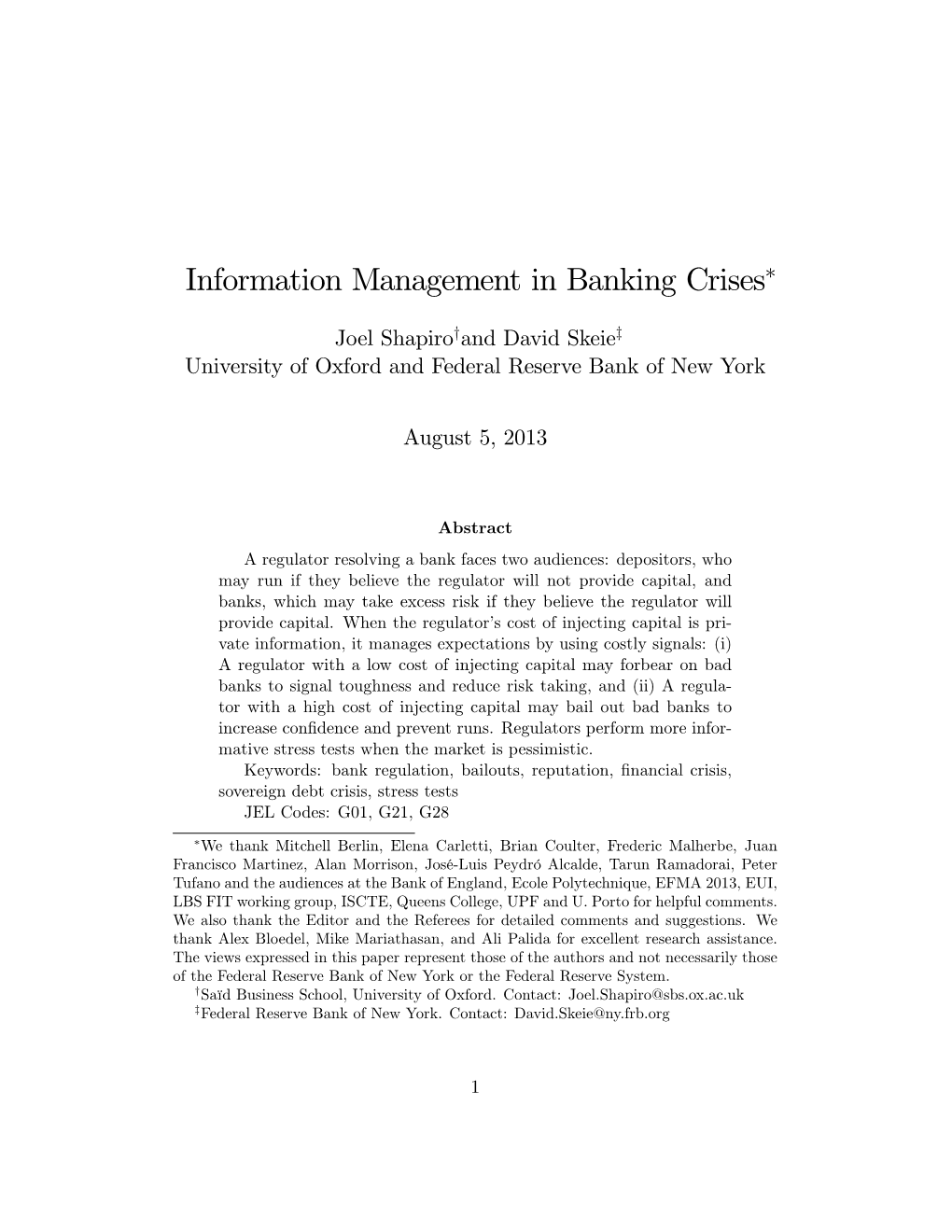 Information Management in Banking Crises∗
