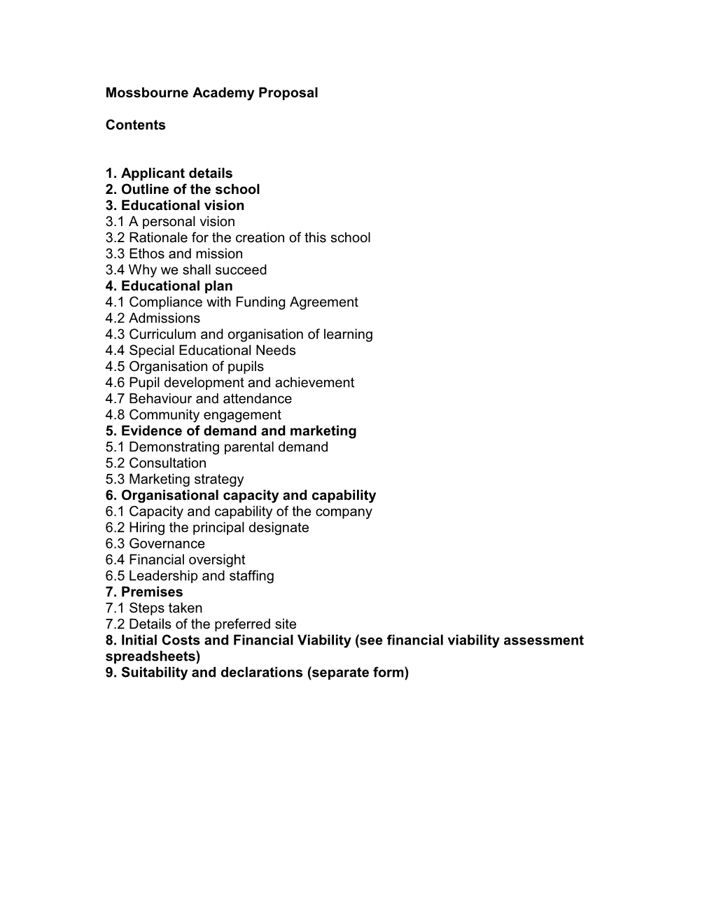 Mossbourne Academy Proposal Contents 1. Applicant Details 2