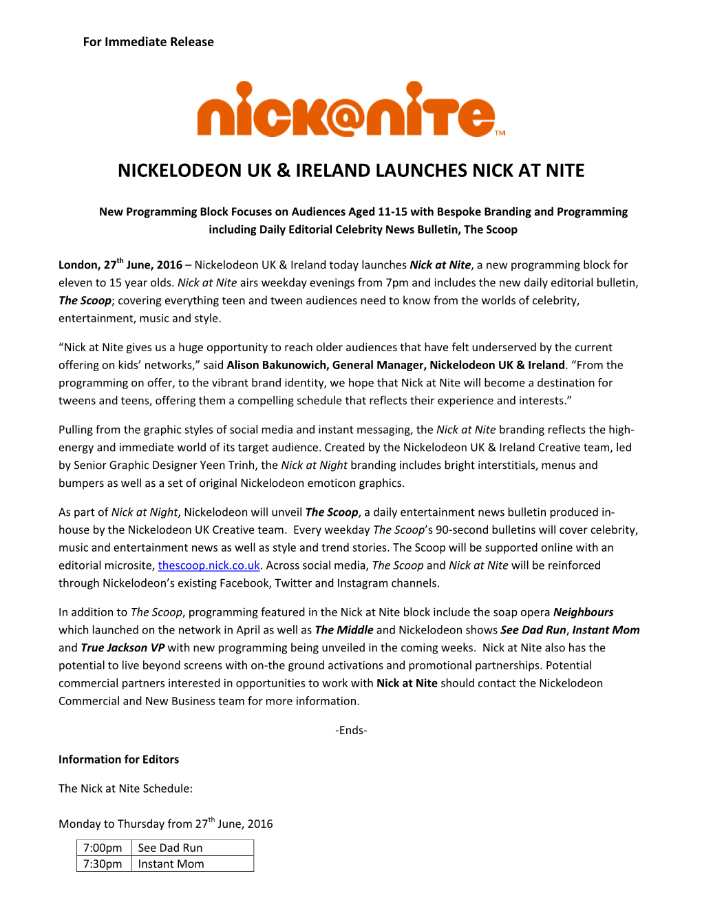 Nickelodeon Uk & Ireland Launches Nick at Nite