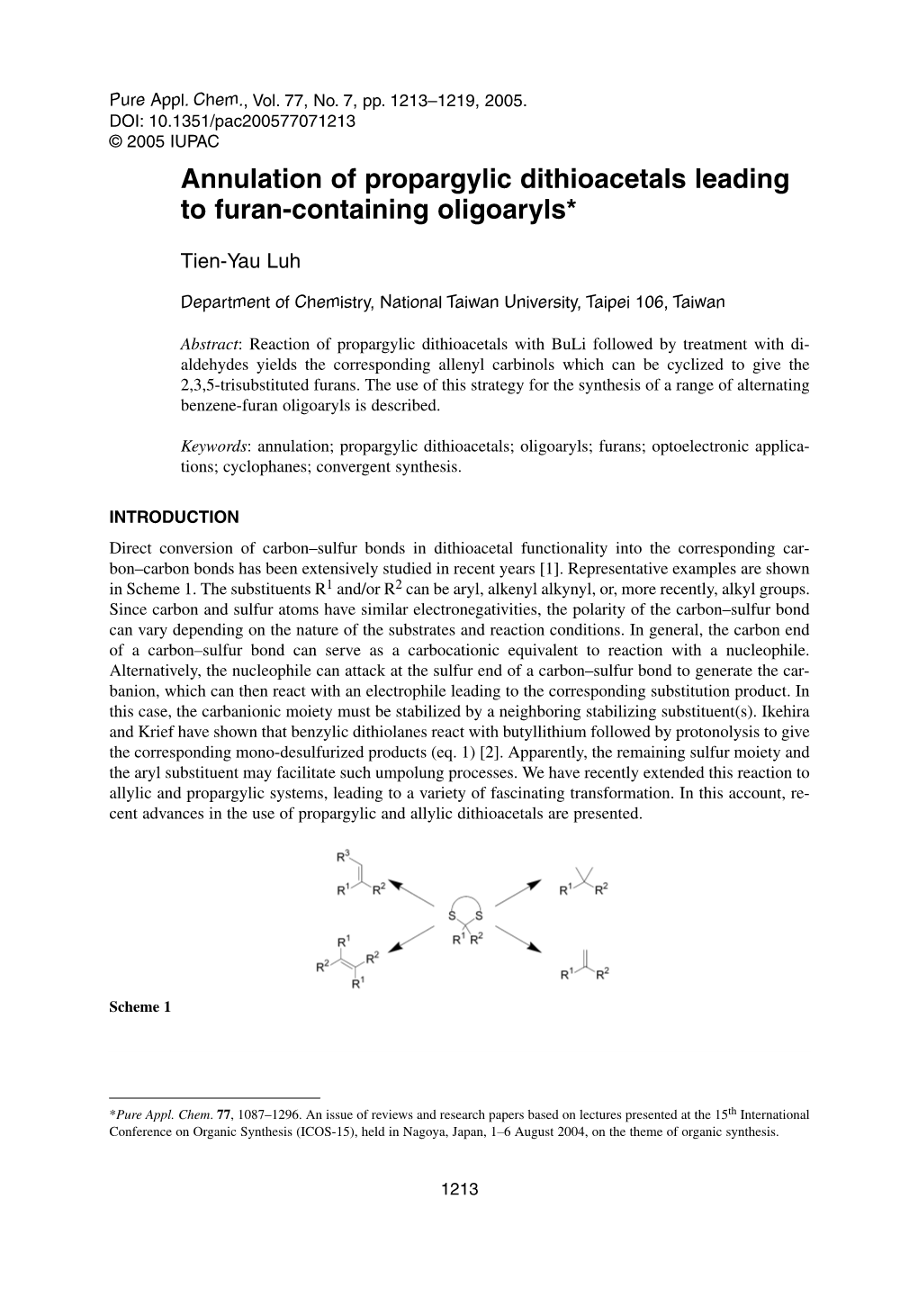 Annulation of Propargylic Dithioacetals Leading to Furan-Containing Oligoaryls*