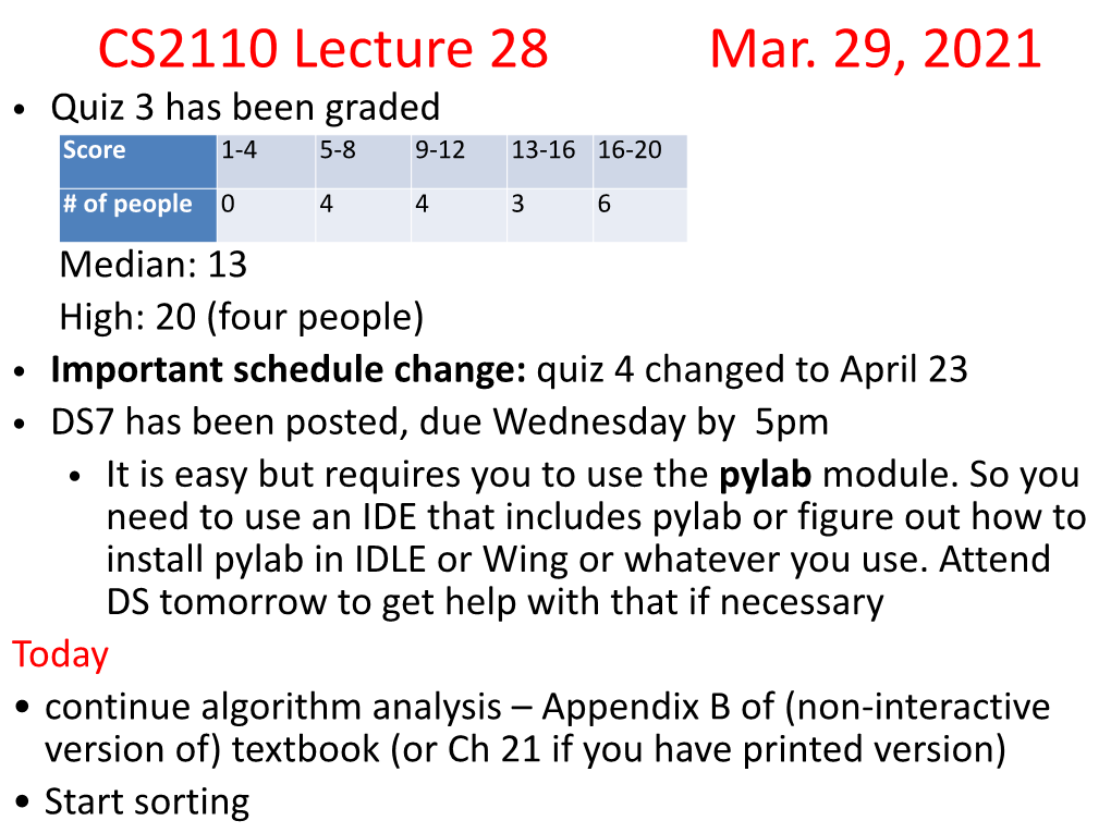 CS2110 Lecture 28 Mar. 29, 2021