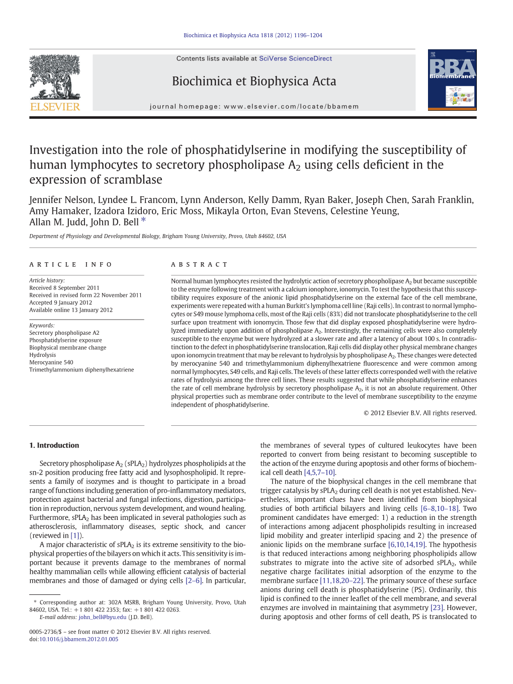 Investigation Into the Role of Phosphatidylserine in Modifying the Susceptibility of Human Lymphocytes to Secretory Phospholipas