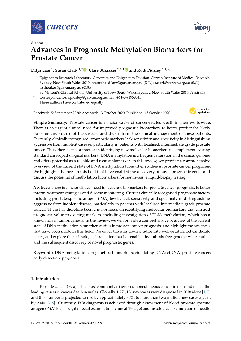 Advances in Prognostic Methylation Biomarkers for Prostate Cancer