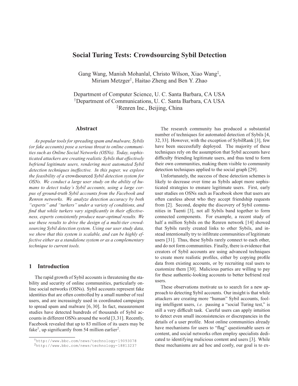 Social Turing Tests: Crowdsourcing Sybil Detection