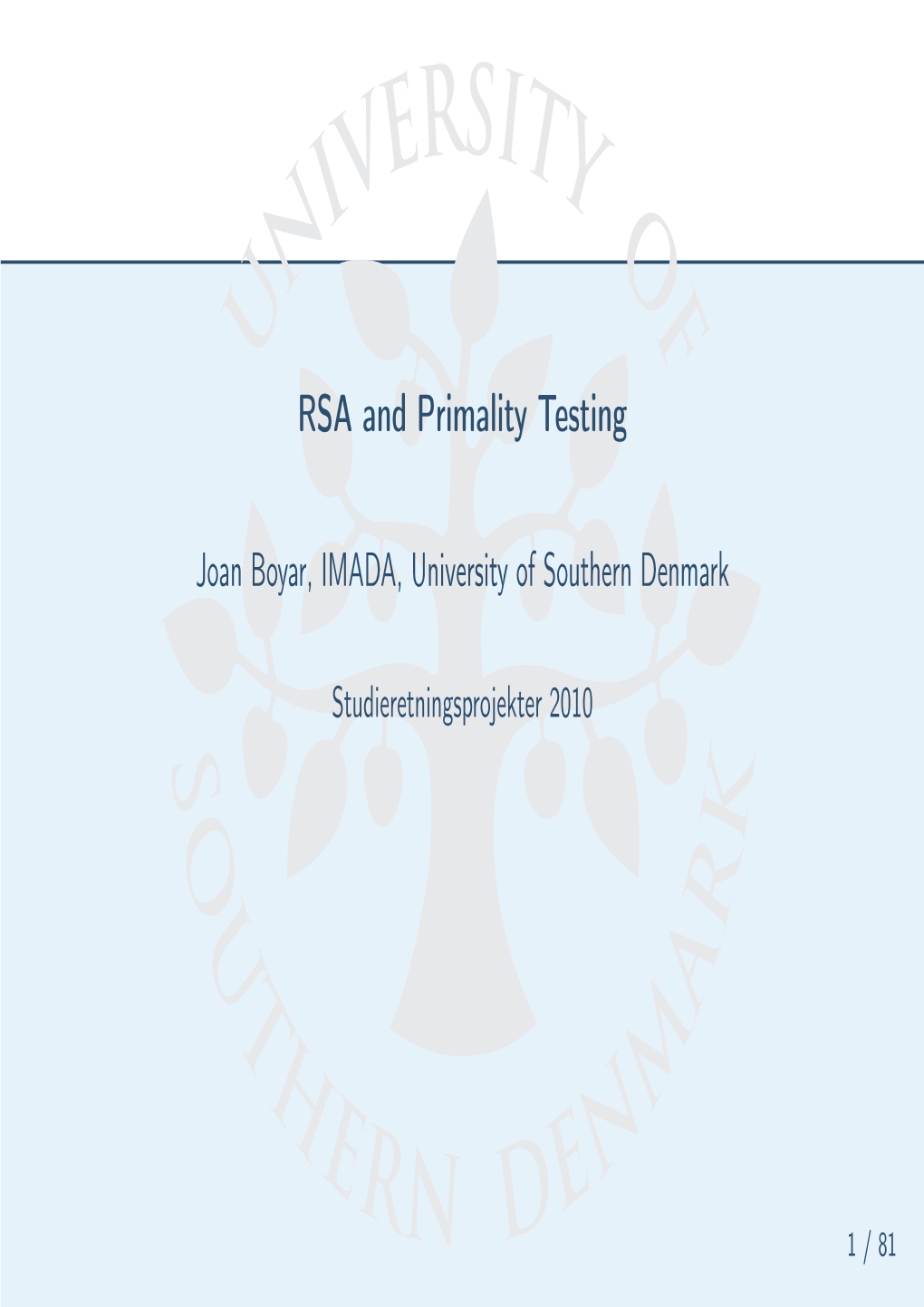 RSA and Primality Testing