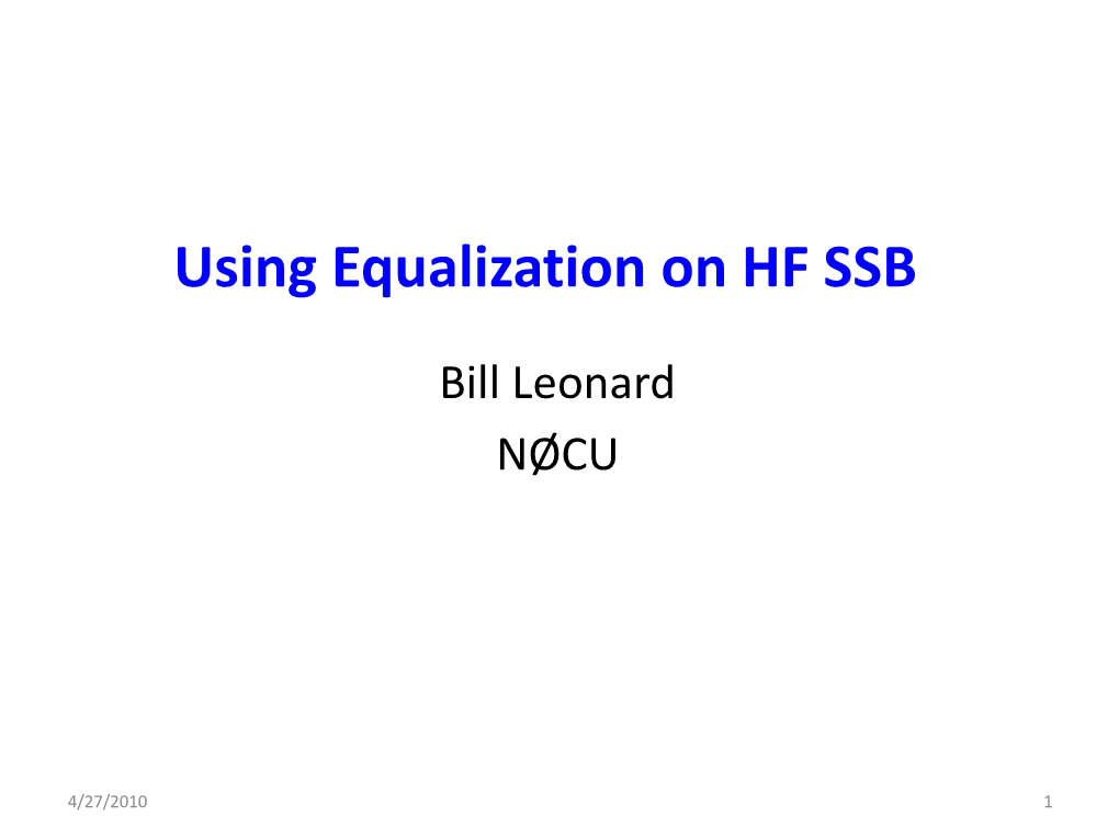 Using Equalization on HF SSB