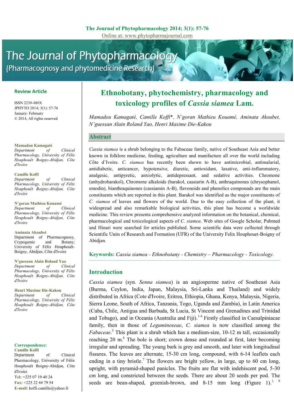 Ethnobotany, Phytochemistry, Pharmacology and Toxicology