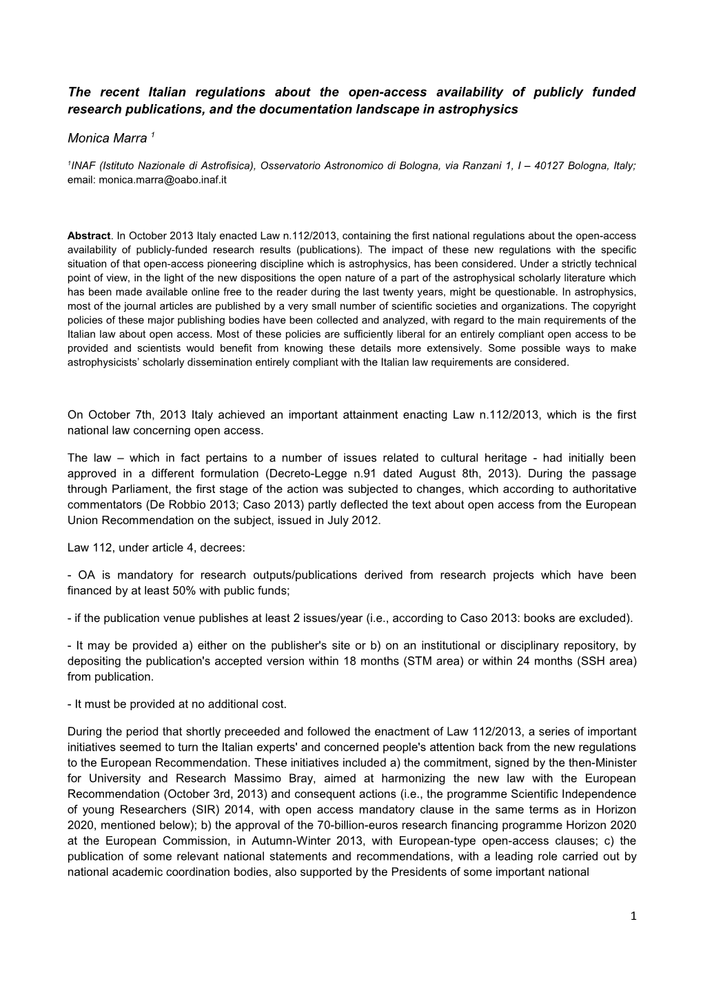 The Recent Italian Regulations About the Open-Access Availability of Publicly Funded Research Publications, and the Documentation Landscape in Astrophysics