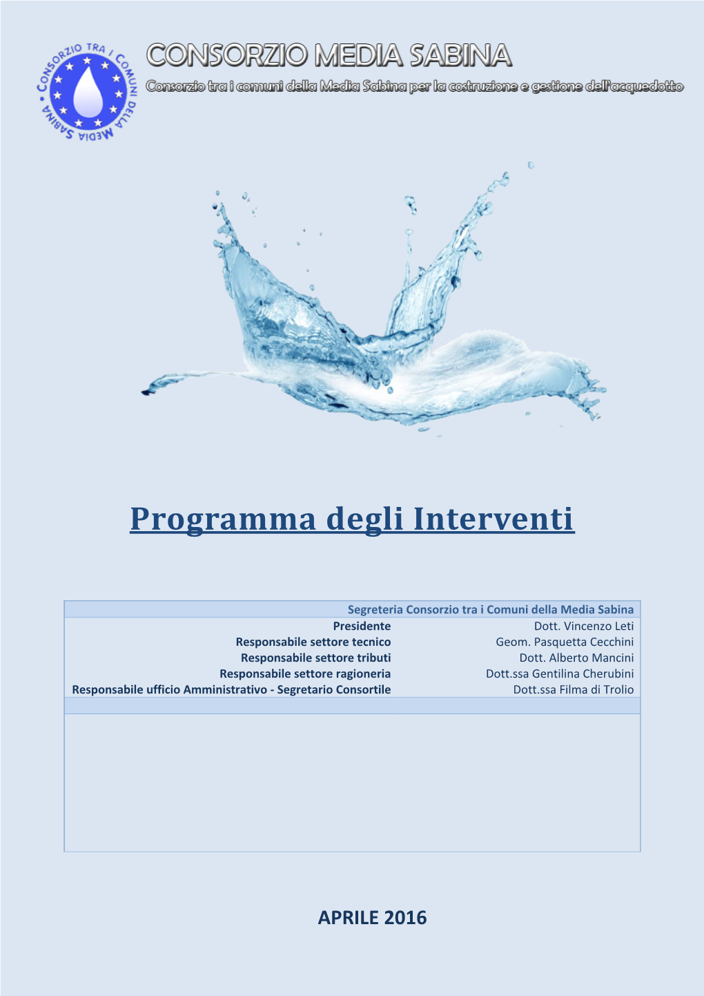 Programma Degli Interventi Consorzio Tra I Comuni Della Media Sabina