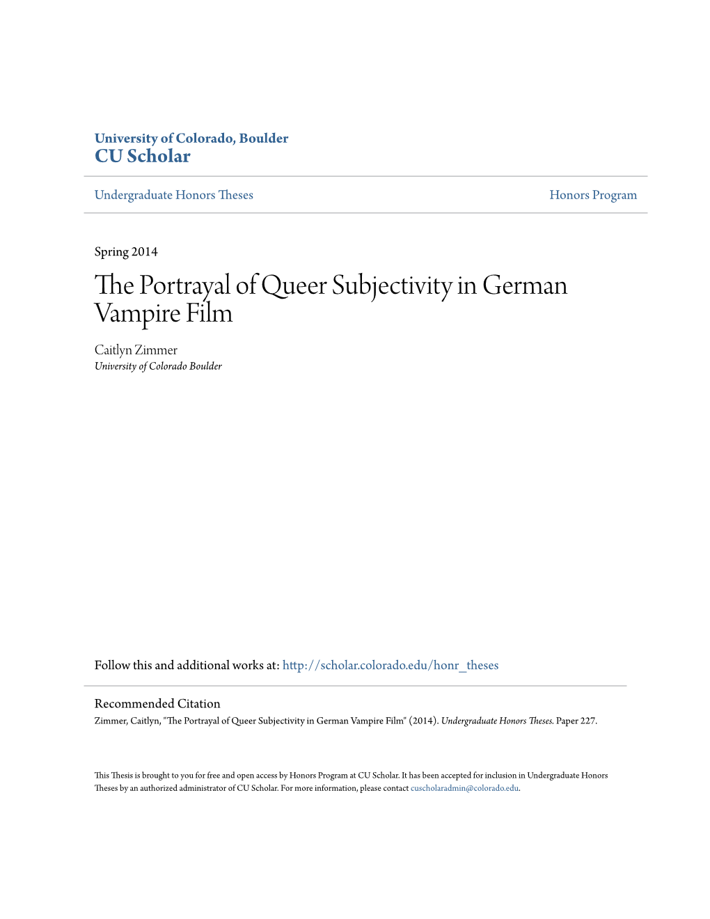 The Portrayal of Queer Subjectivity in German Vampire Film