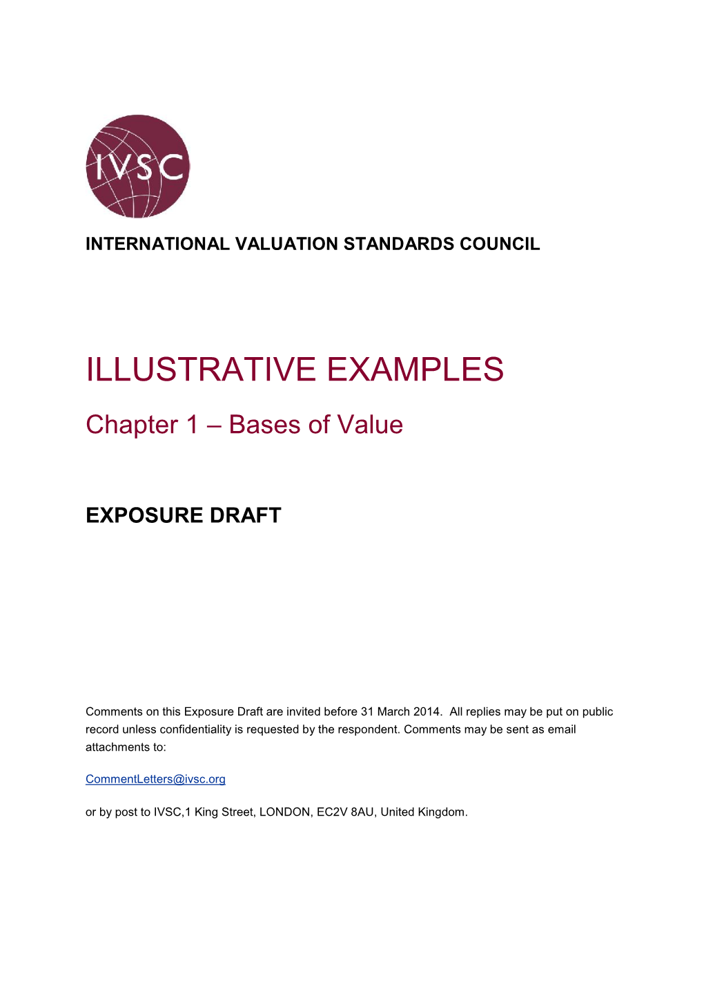 ILLUSTRATIVE EXAMPLES Chapter 1 – Bases of Value