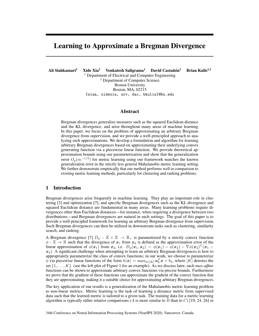 Learning to Approximate a Bregman Divergence