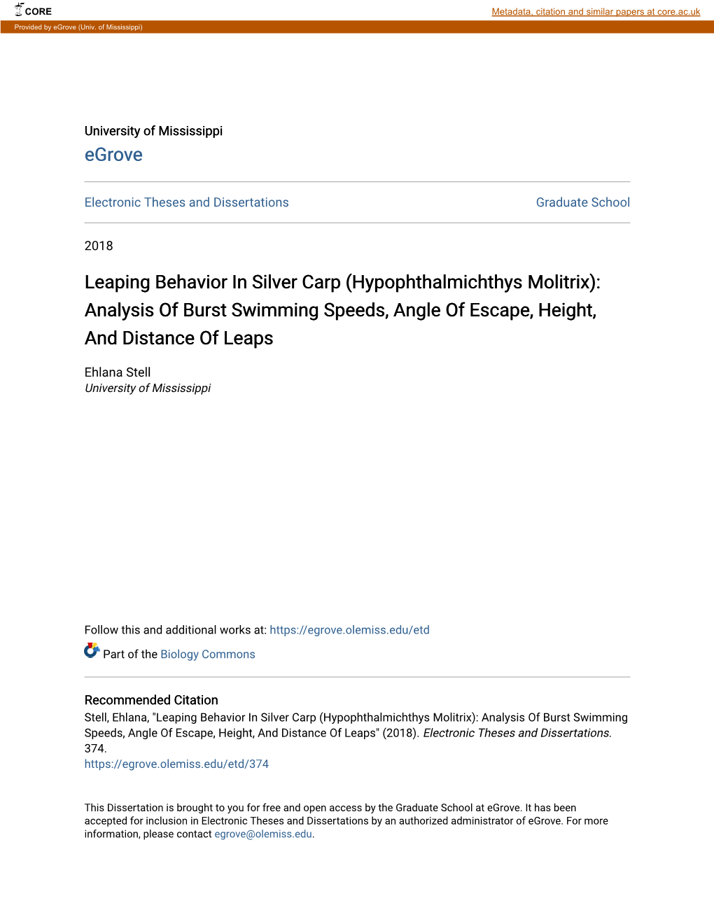 Leaping Behavior in Silver Carp (Hypophthalmichthys Molitrix): Analysis of Burst Swimming Speeds, Angle of Escape, Height, and Distance of Leaps