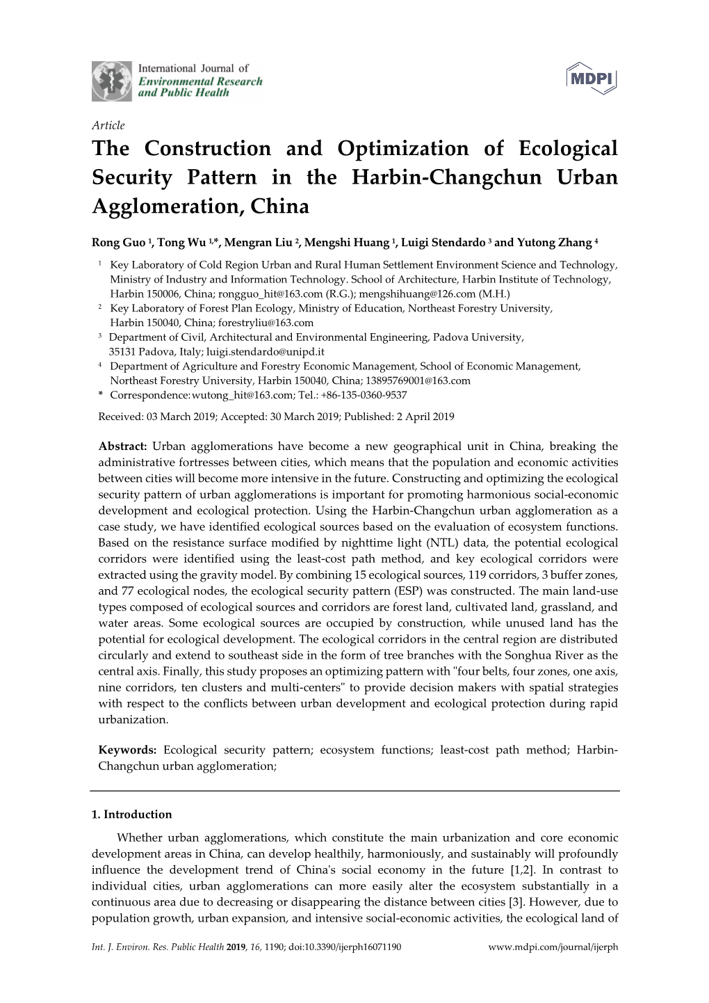 The Construction and Optimization of Ecological Security Pattern in the Harbin-Changchun Urban Agglomeration, China