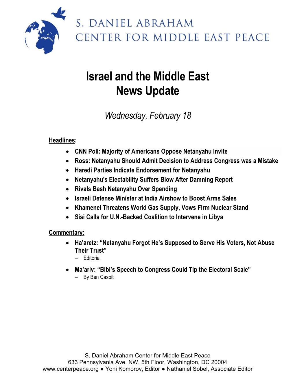 Israel and the Middle East News Update