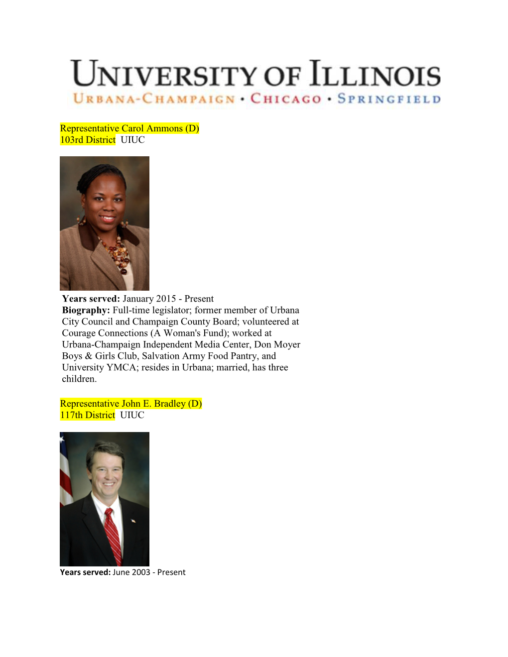 Representative Carol Ammons (D) 103Rd District UIUC