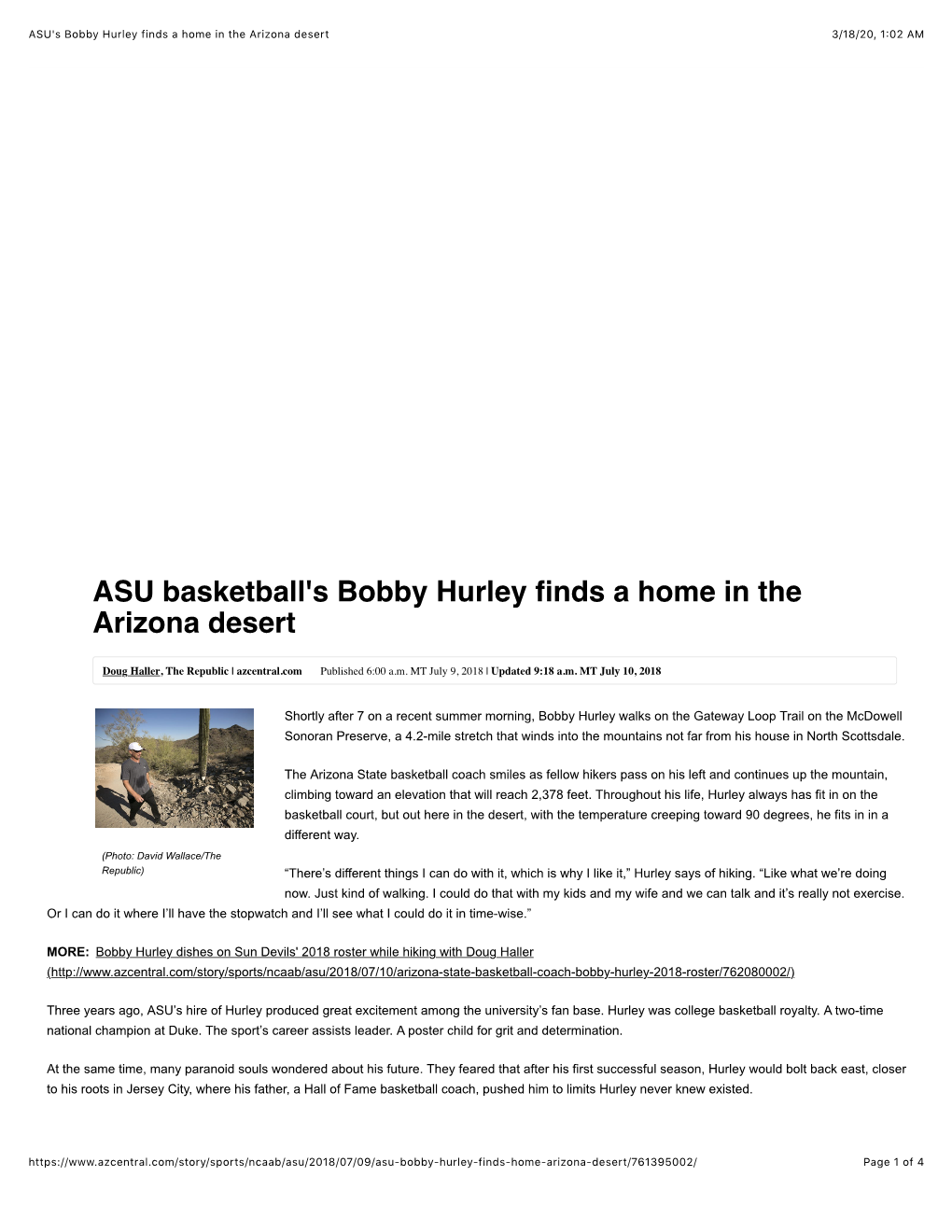 ASU's Bobby Hurley Finds a Home in the Arizona Desert 3/18/20, 1�02 AM