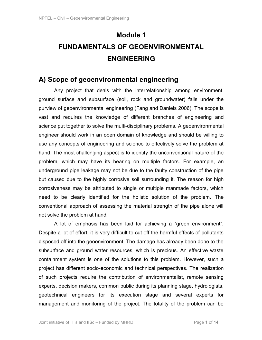 Fundamentals of Geoenvironmental Engineering