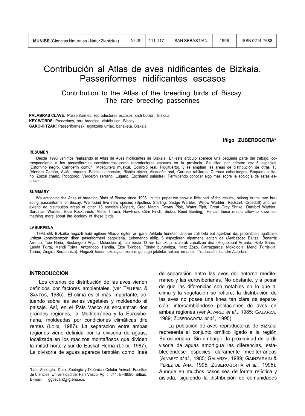 Contribución Al Atlas De Aves Nidificantes De Bizkaia