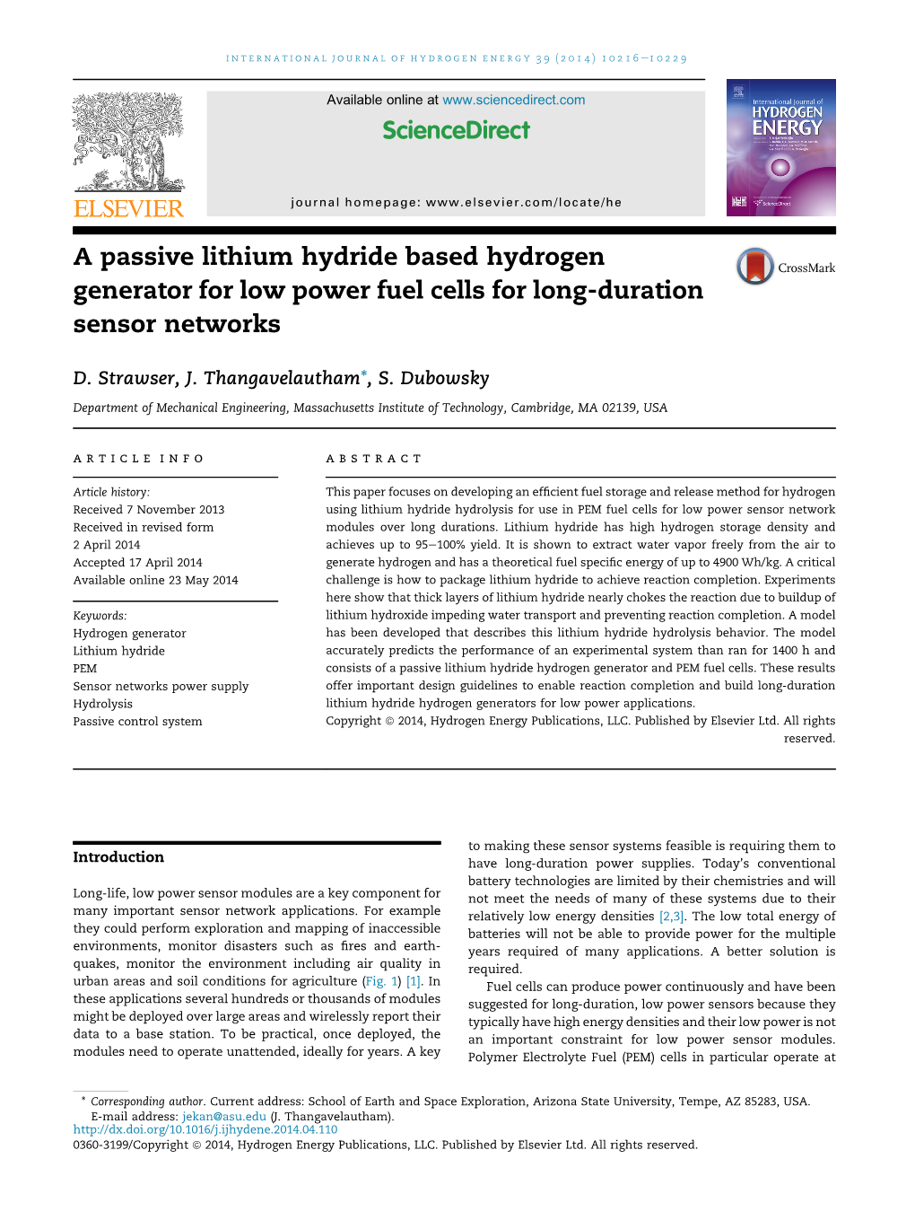 A Passive Lithium Hydride Based Hydrogen Generator for Low Power Fuel Cells for Long-Duration Sensor Networks