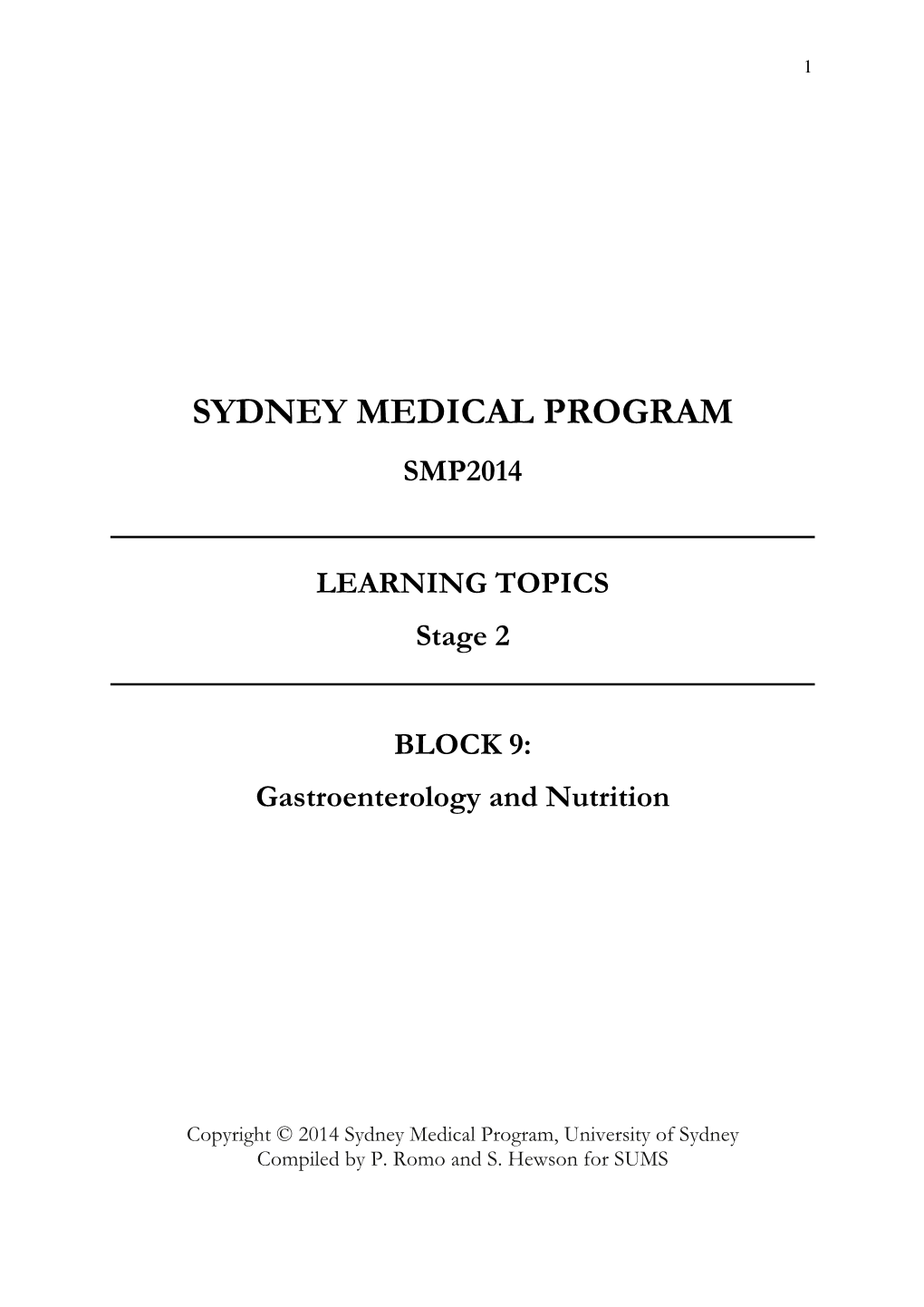 Sydney Medical Program Smp2014