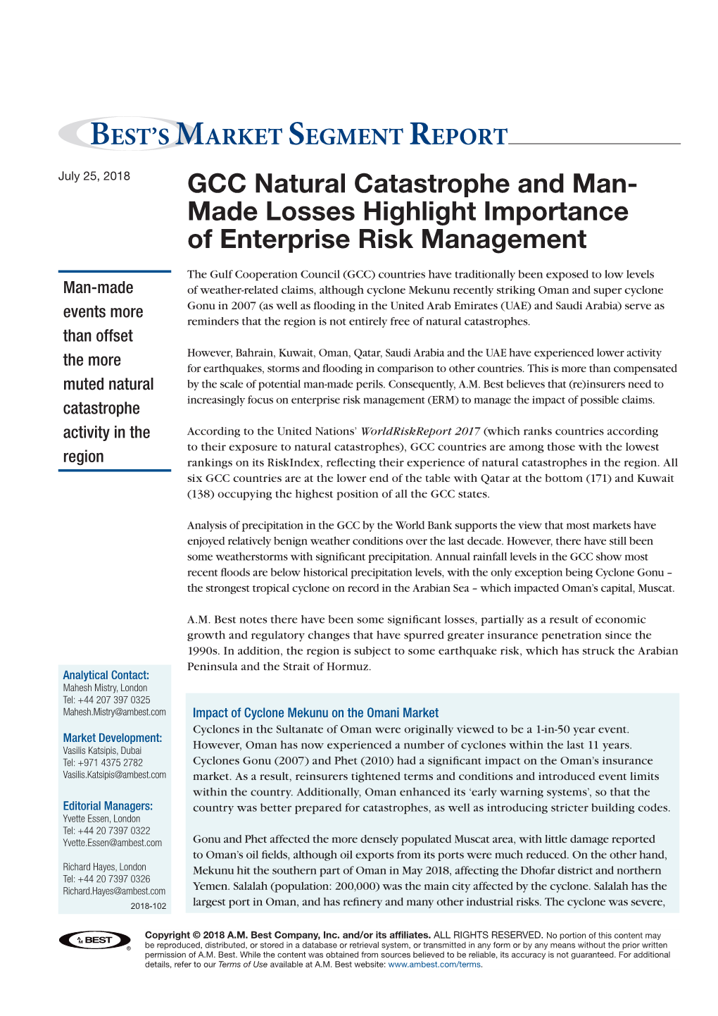 Market Segment Report: GCC Natural Catastrophe and Man-Made Losses