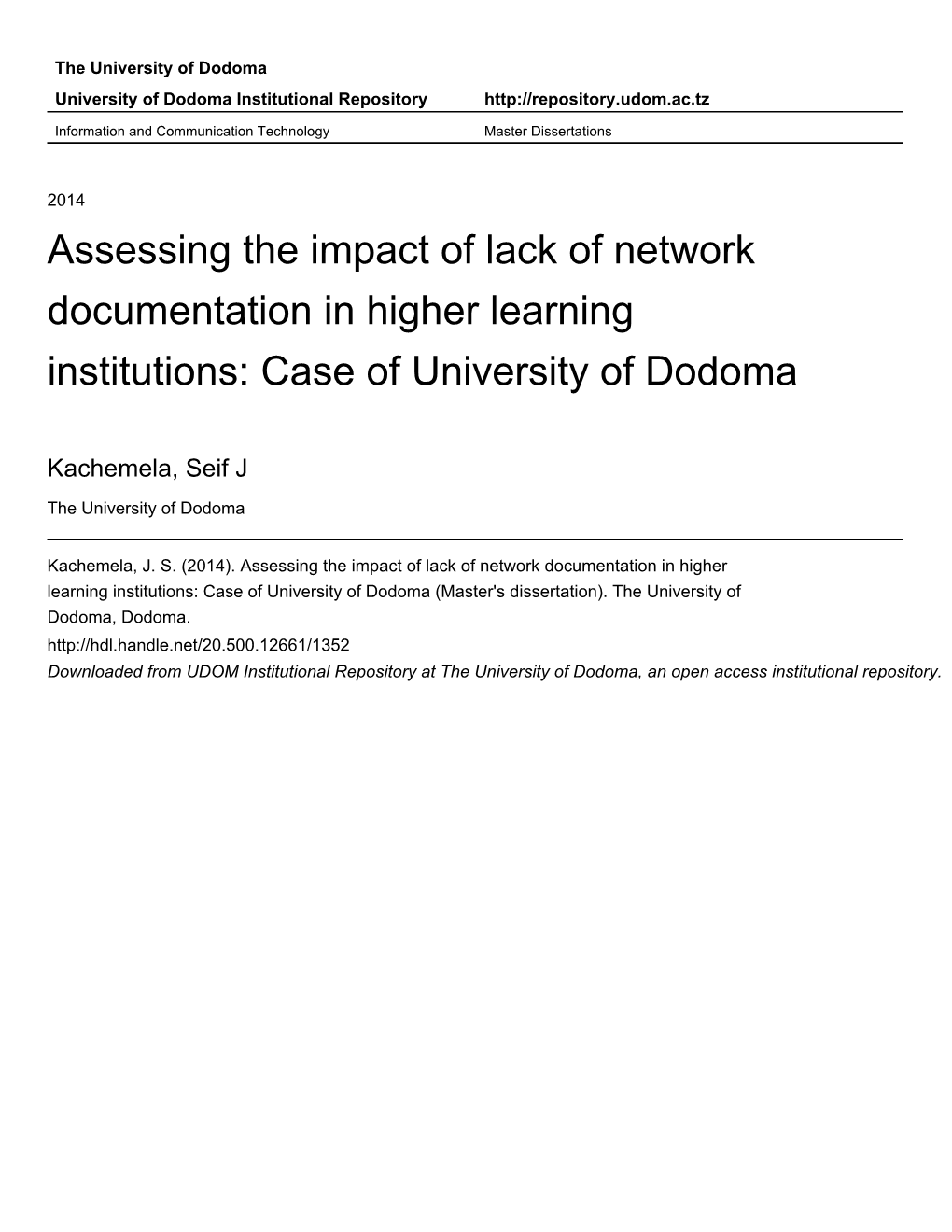 Assessing the Impact of Lack of Network Documentation in Higher Learning Institutions: Case of University of Dodoma