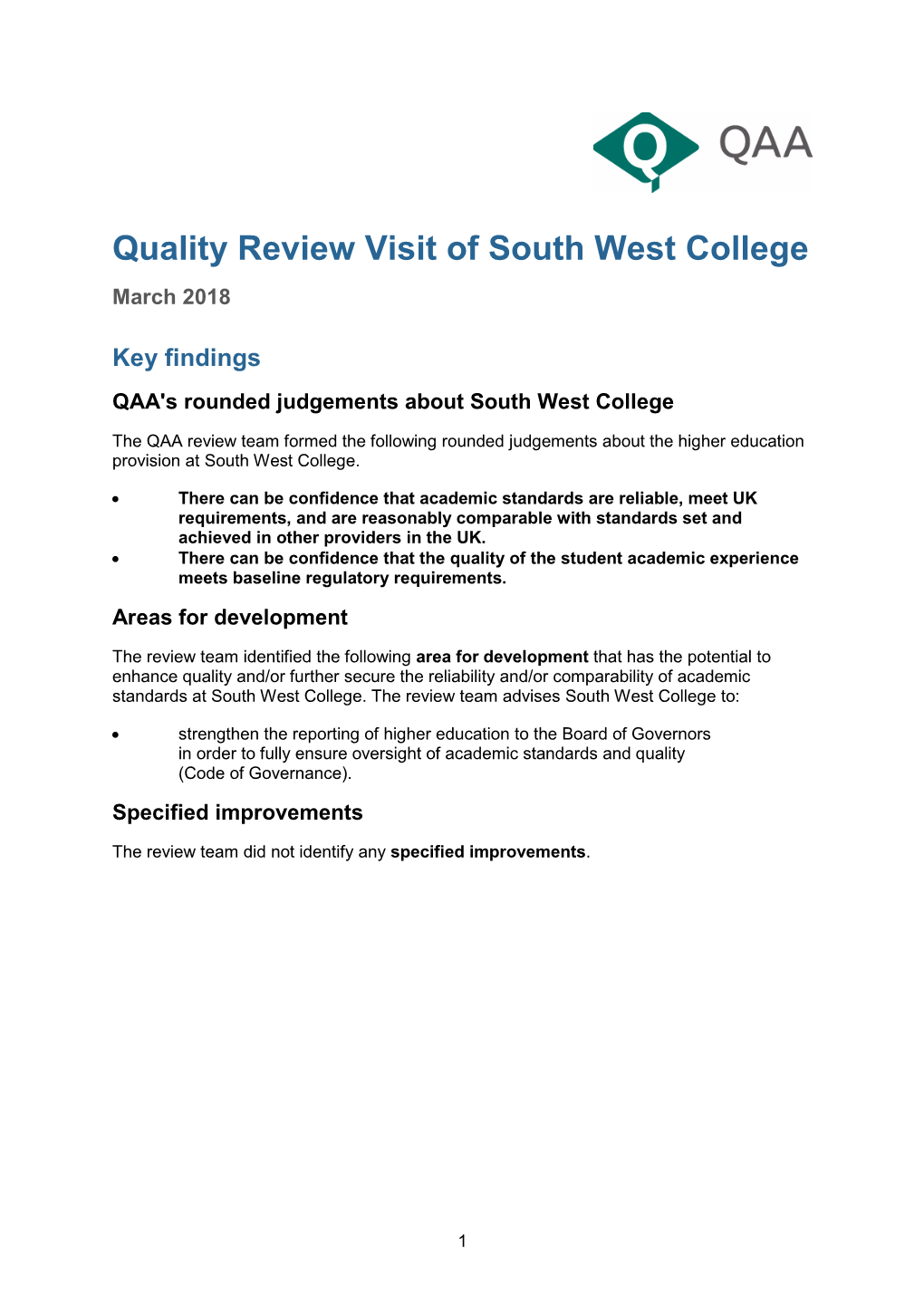 South West College, March 2018