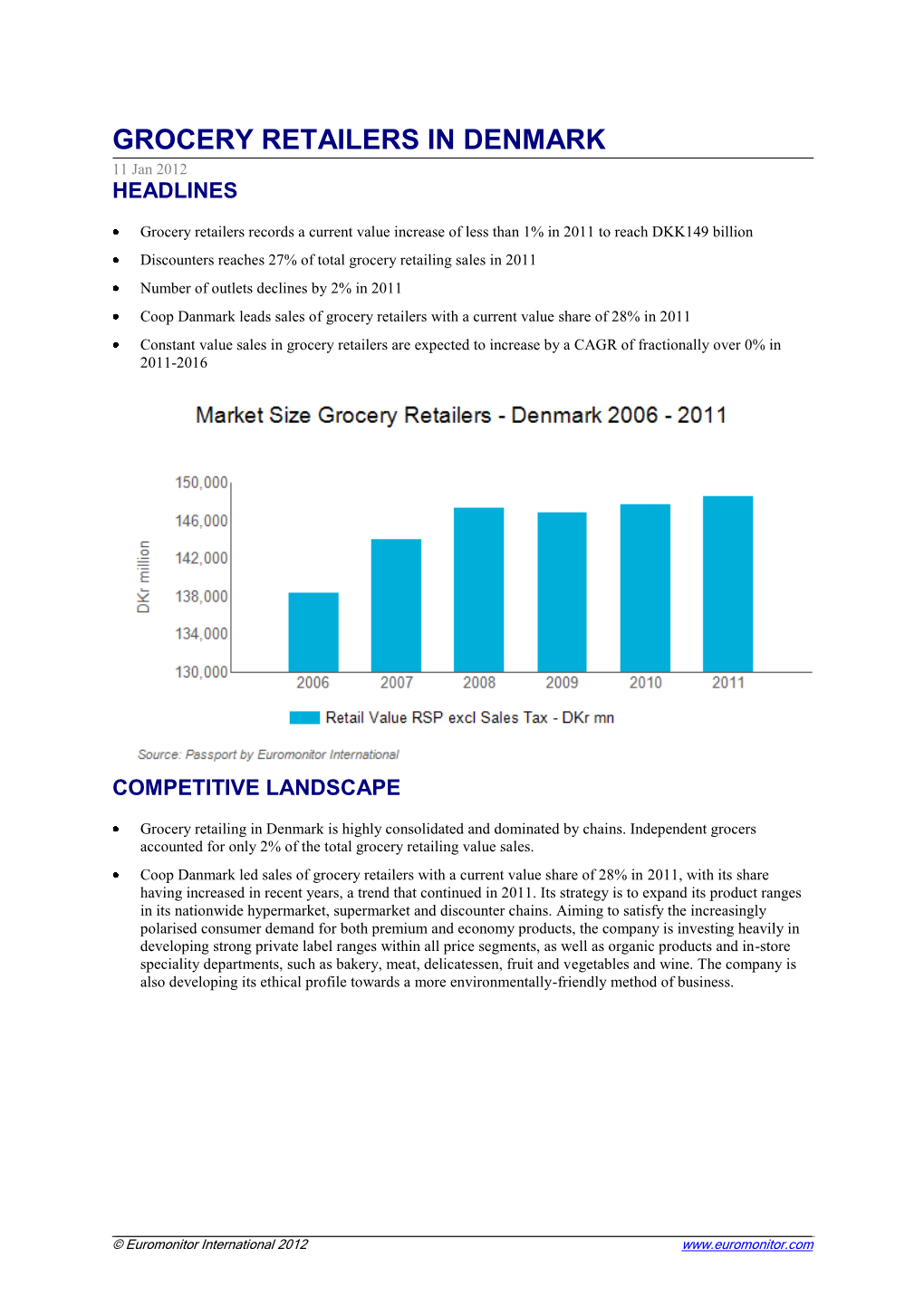 GROCERY RETAILERS in DENMARK 11 Jan 2012 HEADLINES