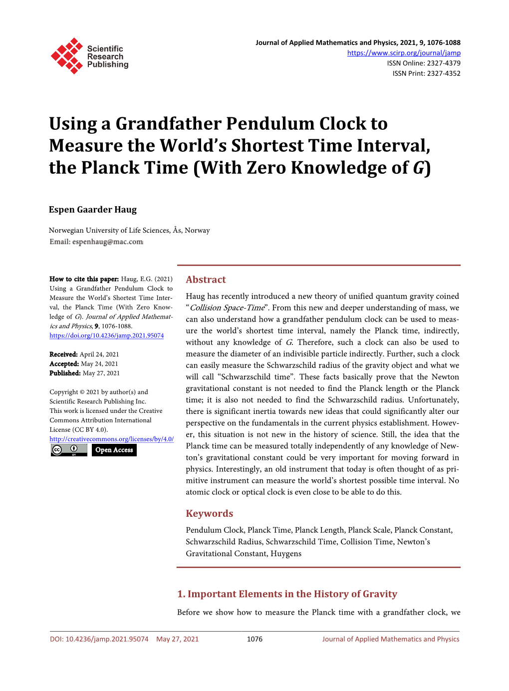 Using a Grandfather Pendulum Clock to Measure the World's Shortest