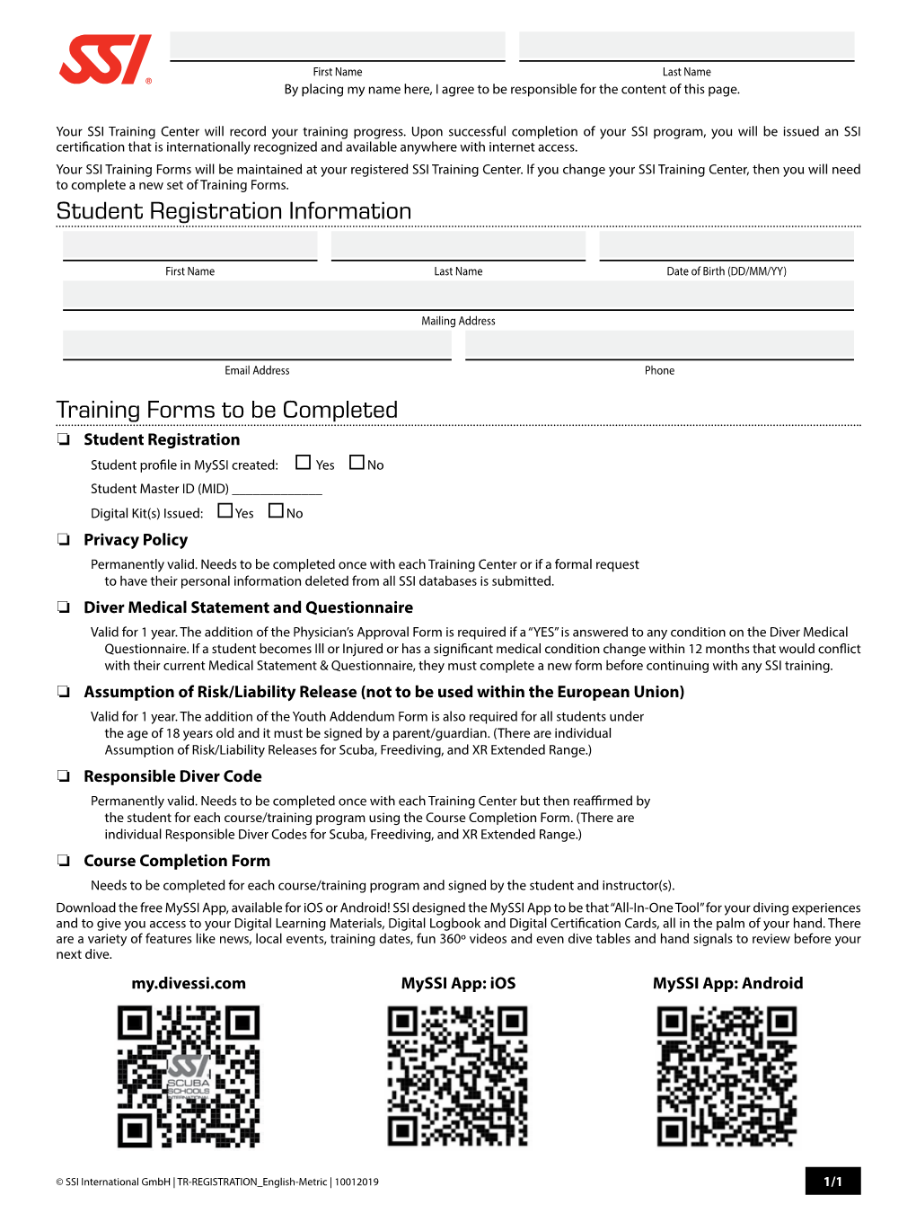 Student Registration Information Training Forms to Be